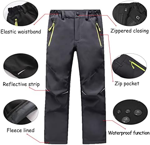 LNFINTDO Kids Waterproof Trousers Boys Girls Walking Trouser With Fleece Lined Winter Thermal Softshell Pants For Outdoor Skiing Hiking