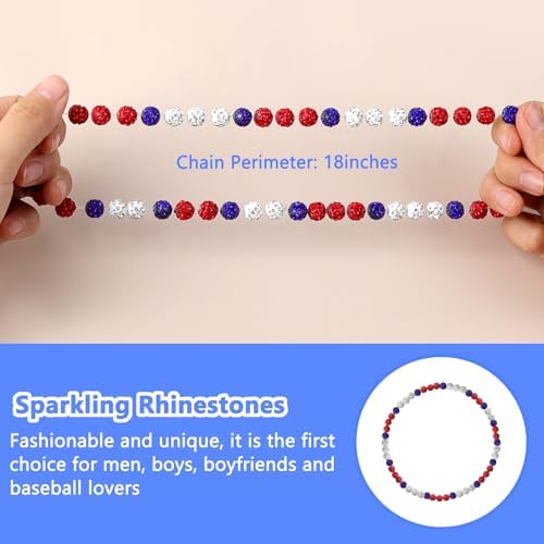 Loghohu Baseball Necklaces For Boys Baseball Necklace Beads Baseball Drip Bling Baseball Necklace Diamond Rhinestone Discoball Baseball Dirp Accessories Baseball Chain For Baseball Team Lovers