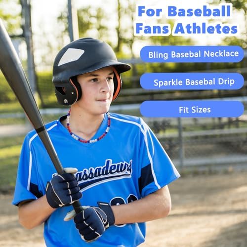 Loghohu Baseball Necklaces For Boys Baseball Necklace Beads Baseball Drip Bling Baseball Necklace Diamond Rhinestone Discoball Baseball Dirp Accessories Baseball Chain For Baseball Team Lovers