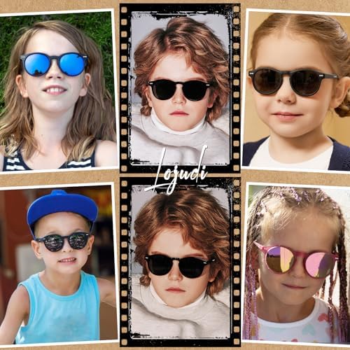 LOJUDI Kids Sunglasses Boys Girls - Polarised Round Childrens Sunglasses Mirrored Cool Style Retro Sun Glasses For UV400 Protection