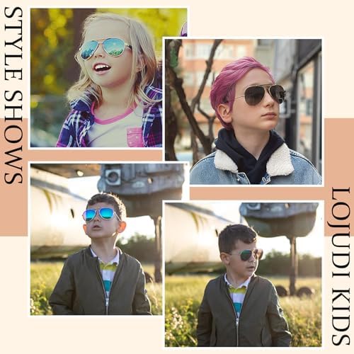 LOJUDI Polarised Kids Pilot Sunglasses - Boys Girls Childrens Sunglasses Mirror Metal Frame For UV400 Protection