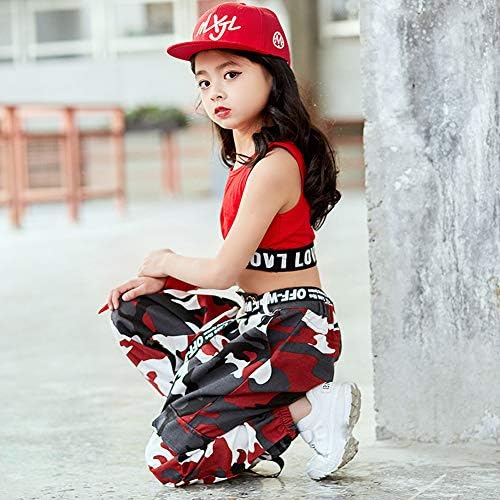LOLANTA 2pcs Girls Hip Hop Street Dance Solo Clothes Set Crop Tank Top+Camouflage Jogger Pants 6-15 Years