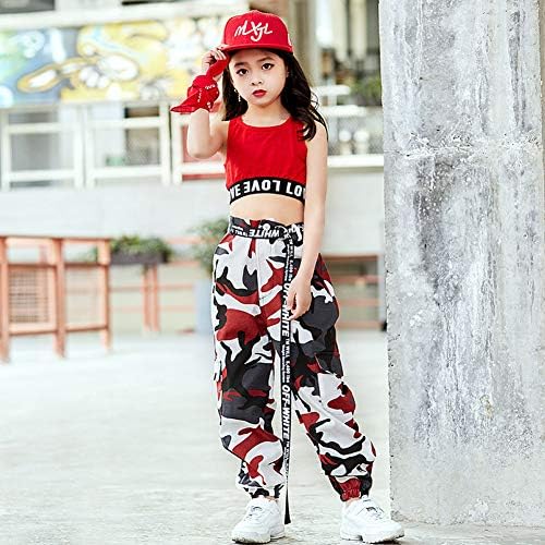 LOLANTA 2pcs Girls Hip Hop Street Dance Solo Clothes Set Crop Tank Top+Camouflage Jogger Pants 6-15 Years