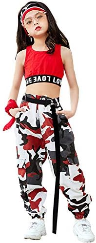 LOLANTA 2pcs Girls Hip Hop Street Dance Solo Clothes Set Crop Tank Top+Camouflage Jogger Pants 6-15 Years