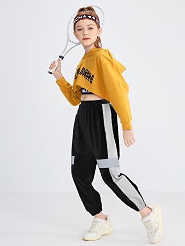 LOLANTA 3-Piece Girls Stylish Hip Hop Clothes Kids Graphic Hoodie & Trousers Clothes Set Match Cropped Tank Top 6-15 Years