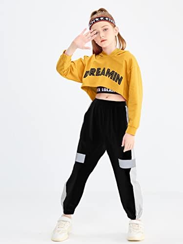 LOLANTA 3-Piece Girls Stylish Hip Hop Clothes Kids Graphic Hoodie & Trousers Clothes Set Match Cropped Tank Top 6-15 Years