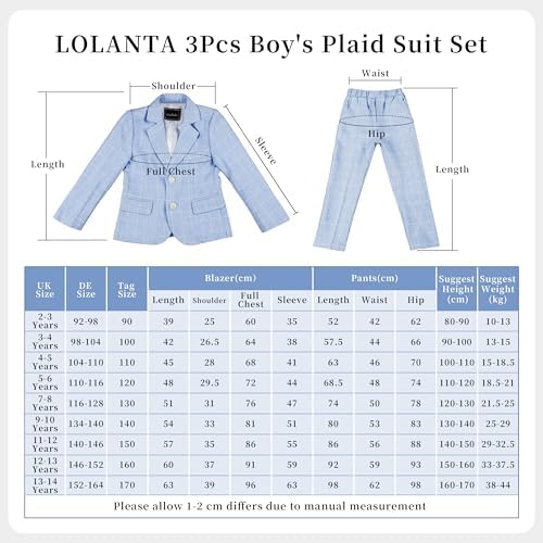 LOLANTA 3PCS Page Boys Plaid Suit Wedding Prom Smart Blazer Formal Wear Jacket Trousers Bow Tie Set