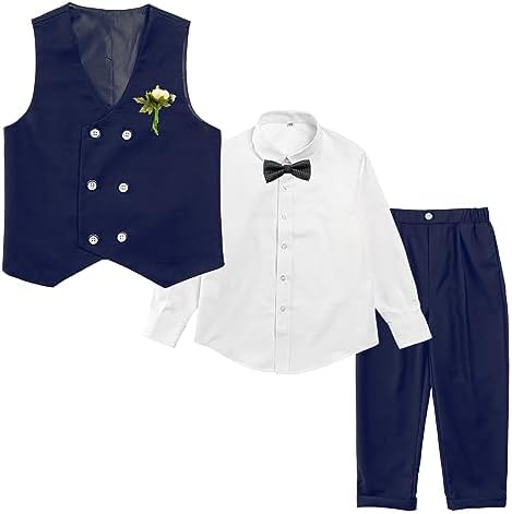 LOLANTA 4-Piece Formal Suit for Boy Double-Breasted Waistcoat Set Kids Birthday Wedding Party Occasionwear 2-13 Years 90-170cm