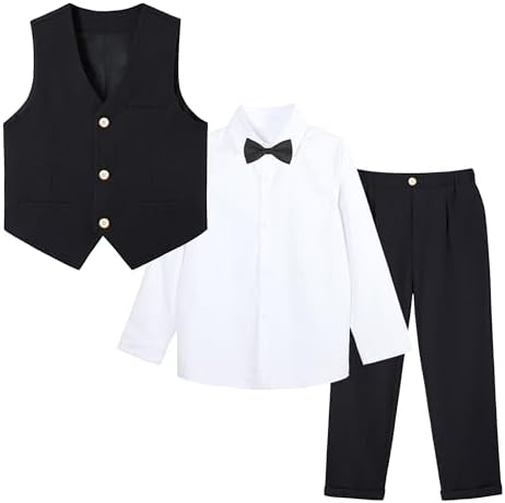 LOLANTA 4-Piece Formal Suit for Boy Waistcoat Set Kids Birthday Wedding Party Occasionwear 2-13 Years