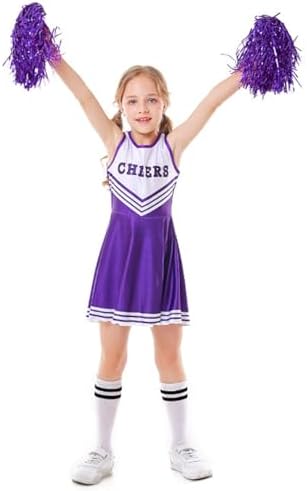 LOLANTA Girls Cheerleader Costume School Musical Cheerleading Uniform Outfit With Pom Poms