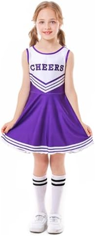 LOLANTA Girls Cheerleader Costume School Musical Cheerleading Uniform Outfit With Pom Poms