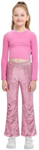LOLANTA Girls Sequin Pants Sparkly Disco Flare Trousers Party Hip Hop Dancewear