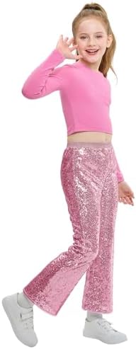 LOLANTA Girls Sequin Pants Sparkly Disco Flare Trousers Party Hip Hop Dancewear