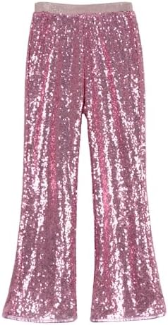 LOLANTA Girls Sequin Pants Sparkly Disco Flare Trousers Party Hip hop Dancewear