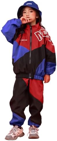 LOLANTA Unisex Kids Color Block Clothing Set Stylish Street Retro Tracksuit Outfit Hip Hop Dance Costume