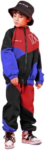 LOLANTA Unisex Kids Color Block Clothing Set Stylish Street Retro Tracksuit Outfit Hip Hop Dance Costume