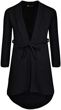 LOTMART Girls Longline Dipped Hem Belted Blazer Pocket Top