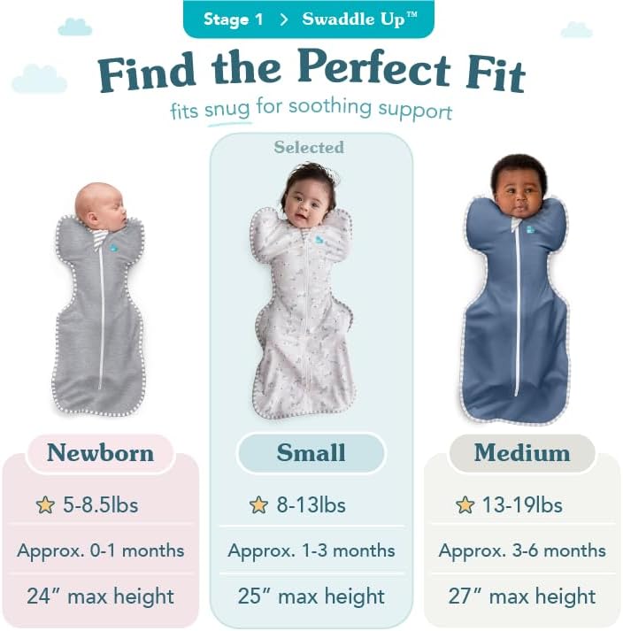 Love To Dream Swaddle Up Small 3.5-6 Kg- Grey Snug Fit Supports Healthy Sleep Routine 1.0 Tog - Ideal For 20-24°C Temperatures Machine Washable Cotton & Double Zip For Easy Nappy Changes