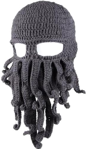 Lpitoy Funny Tentacle Octopus Hat Headwear Head Wrap Neck Balaclava Knit Wind Mask Cap Knit Hat for Motorcycling Skeleton (gray)