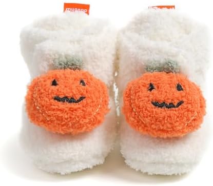 LSFYSZD Infant Halloween Christmas Booties Pumpkin Furry Fleece Slippers Soft Newborn Winter Warm Fleece Slippers Snow Boots