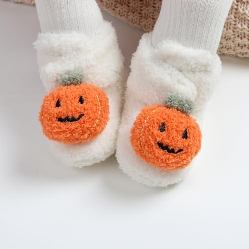 LSFYSZD Infant Halloween Christmas Booties Pumpkin Furry Fleece Slippers Soft Newborn Winter Warm Fleece Slippers Snow Boots