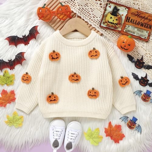 LSFYSZD Toddler Baby Girls Boys Halloween Pumpkin Sweaters Long Sleeve Crew Neck Winter Warm Knitwear Pullover Jumpers Top