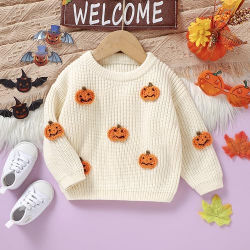 LSFYSZD Toddler Baby Girls Boys Halloween Pumpkin Sweaters Long Sleeve Crew Neck Winter Warm Knitwear Pullover Jumpers Top