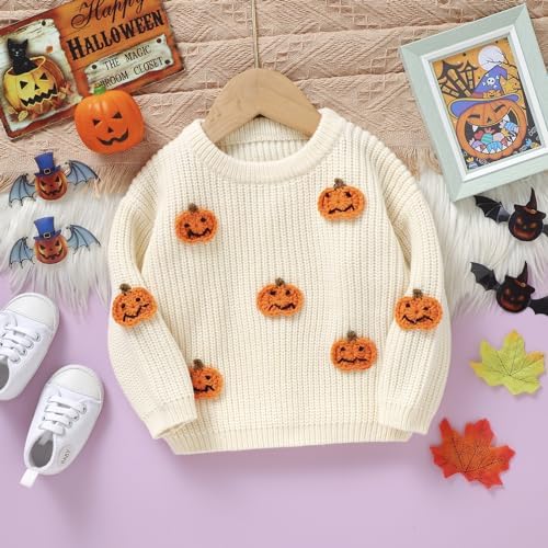 LSFYSZD Toddler Baby Girls Boys Halloween Pumpkin Sweaters Long Sleeve Crew Neck Winter Warm Knitwear Pullover Jumpers Top