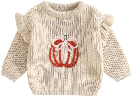LSFYSZD Toddler Baby Girls Boys Halloween Pumpkin Sweaters Long Sleeve Crew Neck Winter Warm Knitwear Pullover Jumpers Top