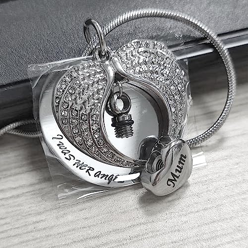 LSxAB Heart Angel Wing Cremation Urn Memorial Necklaces For Ashes Women Men Keepsake Pendant Ashes Holder - I Was His Angel Now He's Mine