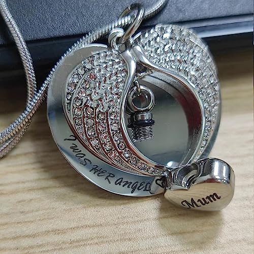 LSxAB Heart Angel Wing Cremation Urn Memorial Necklaces For Ashes Women Men Keepsake Pendant Ashes Holder - I Was His Angel Now He's Mine