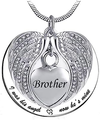 LSxAB Heart Angel Wing Cremation Urn Memorial Necklaces for Ashes Women Men Keepsake Pendant Ashes Holder - I was His Angel Now He's Mine