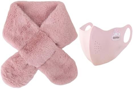 LSYYSL 1 Children'S Scarf And 1 Pink Warm Mask Plush Scarf Winter Warm Scarf Children'S Winter Supplies