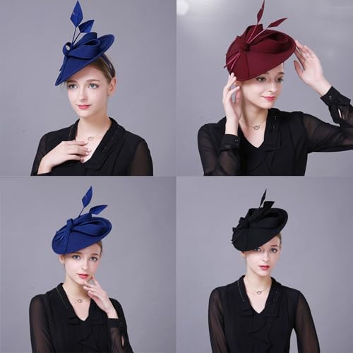 LUOFENG Vintage Fascinator Hat Wedding Fascinator Headband Elegant Pillbox Hat For Women Wedding Church Dinner Party