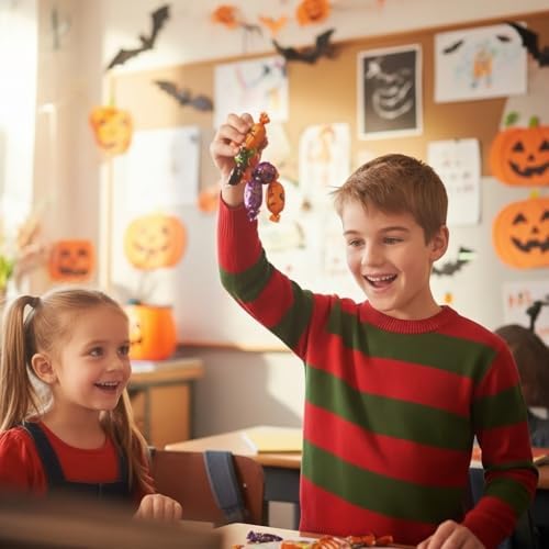 LUXE DIVA Kids Unisex Freddy Halloween Horror Knitted Jumper Red & Green Striped Long Sleeve Pullover Sweater Top Boys Girls Scary Costume Party Outfit Warm Winter Cosplay Sweatshirt UK Sizes