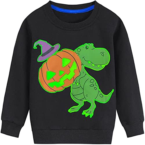 LXKA Kids Halloween Jumper Boys Girls Unisex Glow In The Dark Skeleton Dinosaur Pumpkin Sweatshirt Toddler Clothes Halloween Tops Children Long Sleeve 100% Cotton Crewneck Winter Outfits 1-7 Years