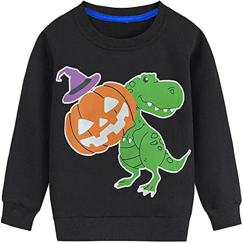 LXKA Kids Halloween Jumper Boys Girls Unisex Glow in the Dark Skeleton Dinosaur Pumpkin Sweatshirt Toddler Clothes Halloween Tops Children Long Sleeve 100% Cotton Crewneck Winter Outfits 1-7 Years