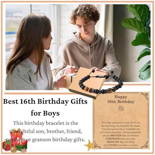 LynixTrade Birthday Bracelet 16 Year Old Gifts For Boys Gifts For 16 Year Old Boys Unusual Tiger Eye Bracelet Birthday Presents For Son Grandson Brother Nephew Friend