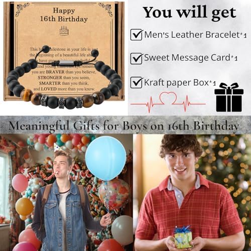 LynixTrade Birthday Bracelet 16 Year Old Gifts For Boys Gifts For 16 Year Old Boys Unusual Tiger Eye Bracelet Birthday Presents For Son Grandson Brother Nephew Friend