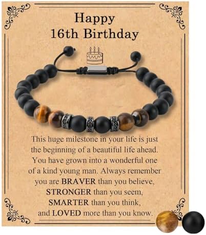 LynixTrade Birthday Bracelet 16 Year Old Gifts for Boys Gifts for 16 year old boys Unusual Tiger Eye Bracelet Birthday Presents for Son Grandson Brother Nephew Friend