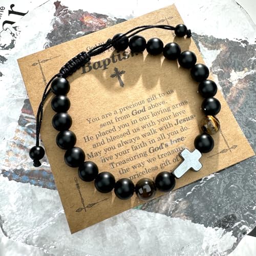 LynixTrade Cross Bracelet Gifts For Boys Confirmation Christening Baptism Gift For Boys Son Brother Grandson Nephew Religious Jewellery Present