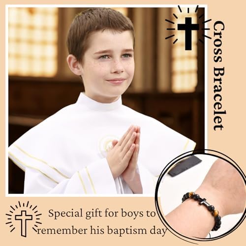 LynixTrade Cross Bracelet Gifts For Boys Confirmation Christening Baptism Gift For Boys Son Brother Grandson Nephew Religious Jewellery Present