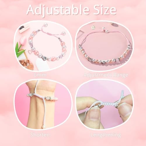 LynixTrade Gifts For 10 Year Old Girls Adjustable Pink White Pearl Bracelet For Sister Friends Daughter Granddaughter Niece Girls Birthday Decoration Gifts For 10 Year Old With Card