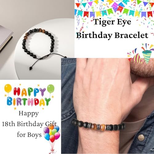 LynixTrade Gifts For 18 Year Old Boys Tiger Eye Bracelet For Son Grandson Brother Nephew Friend Boys Birthday Decoration Gifts For 18 Year Old With Box