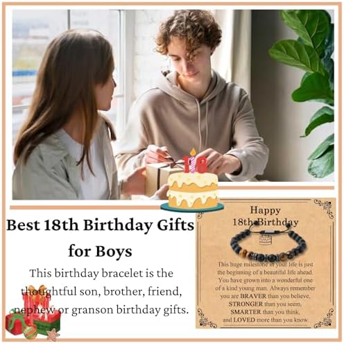 LynixTrade Gifts For 18 Year Old Boys Tiger Eye Bracelet For Son Grandson Brother Nephew Friend Boys Birthday Decoration Gifts For 18 Year Old With Box