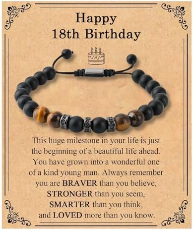 LynixTrade Gifts for 18 Year Old Boys Tiger Eye Bracelet for Son Grandson Brother Nephew Friend Boys Birthday Decoration Gifts for 18 Year Old with Box