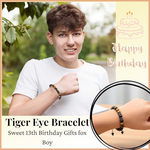 LynixTrade Tiger Eye Bracelet 13th Birthday Gifts For Boys Birthday Gifts For 13 Year Old Boys Son Grandson Brother Nephew Friend