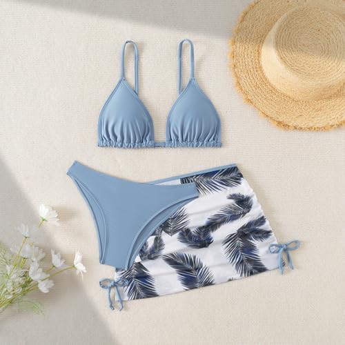 LYZOURBB Girls 3PCs Swimsuit Costume Bathing Suits Bikini Set With Floral Cover Up For Girls 8-13Years