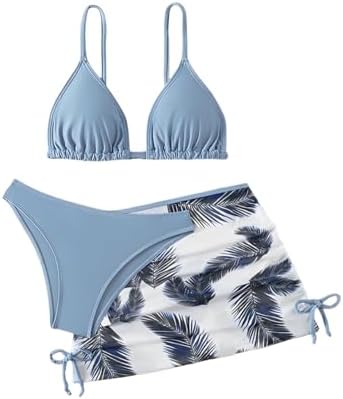 LYZOURBB Girls 3PCs Swimsuit Costume Bathing Suits Bikini Set with Floral Cover Up for Girls 8-13Years