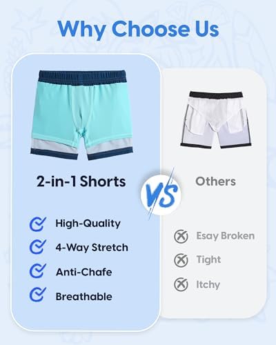 MaaMgic Boys Swimming Shorts 2 In 1 Boxer Brief Compression Liner Toddler Swim Trunks Stretchy Quick Dry Anti Chafe Swimsuits With Pockets
